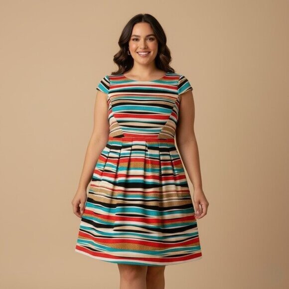 Anne Klein Multicolor Striped Fit & Flare Dress Size 14 Large - Picture 4 of 11